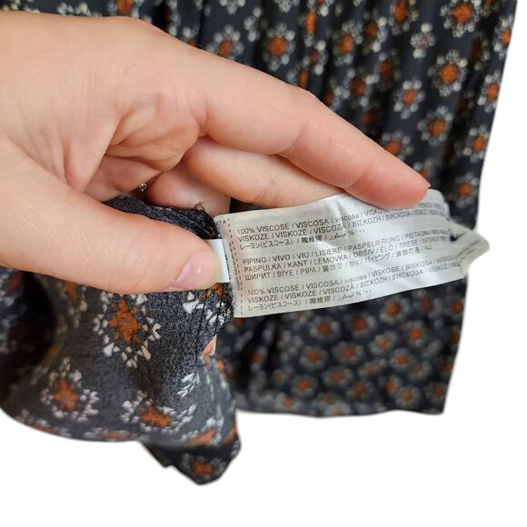 MANGO Womens Dress Africa in Black Size 10 Flowy Printed Surplice V Neck Flounce - Picture 5 of 12